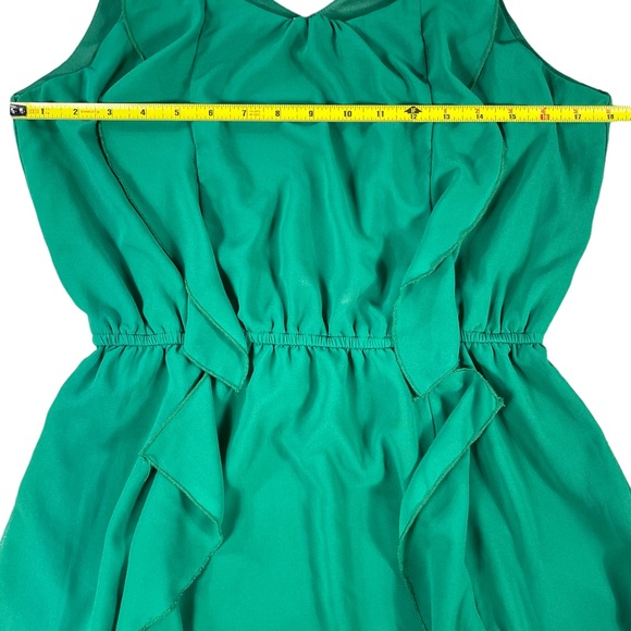 3/$44 Pinky size large green mini dress ruffles on front vneck gold straps silky - Picture 9 of 12